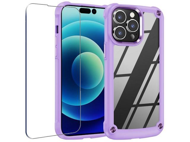 Tough Shield Snap-on Transparent Case and Tempered Glass Screen Protector for iPhone 14 Pro Max - Purple