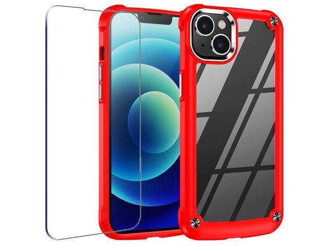 Tough Shield Snap-on Transparent Case and Tempered Glass Screen Protector for iPhone 14 - Red