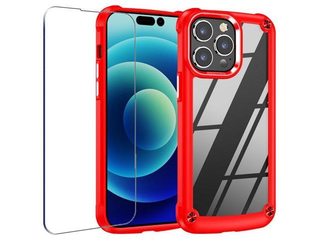 Tough Shield Snap-on Transparent Case and Tempered Glass Screen Protector for iPhone 14 Pro Max - Red