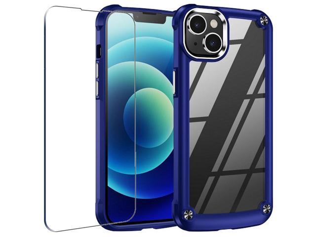 Tough Shield Snap-on Transparent Case and Tempered Glass Screen Protector for iPhone 14 Plus - Navy Blue