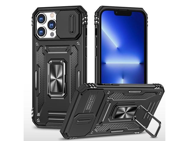Military Grade Ring Holder Case with Camera Lens Cover for iPhone 14 Pro Max - Black