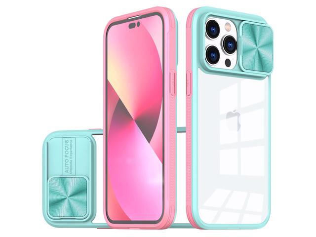 HD Transparent Case with Camera Privacy Cover for iPhone 14 - Baby Blue Pink