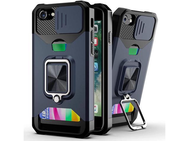 Military Grade All-In-One Ring Stand Card Case for iPhone SE (3rd gen & 2nd gen) and iPhone 8/7 - Navy Blue