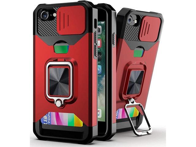 Military Grade All-In-One Ring Stand Card Case for iPhone SE (3rd gen & 2nd gen) and iPhone 8/7 - Red