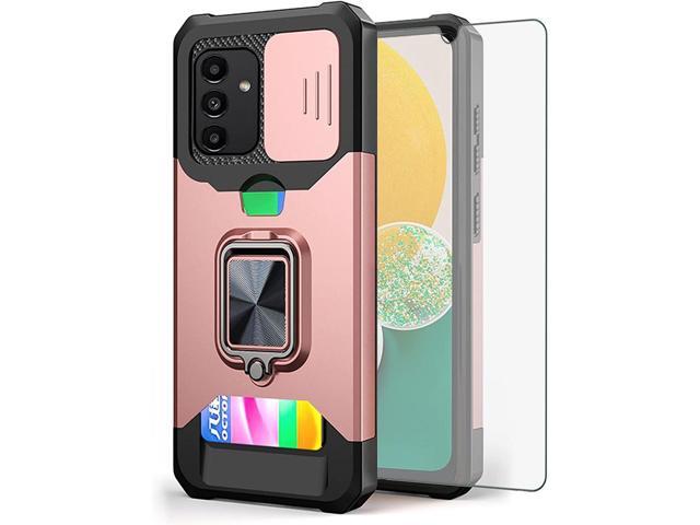 Military Grade All-In-One Ring Stand Card Case and Tempered Glass Screen Protector for Samsung Galaxy A14 5G - Rose Gold