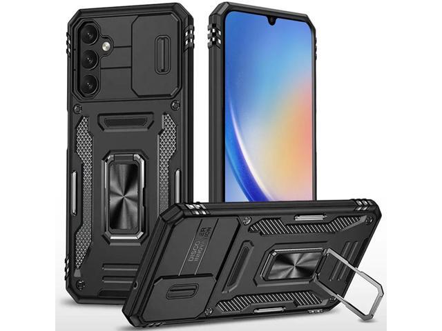 Military Grade Ring Holder Case with Camera Lens Cover for Samsung Galaxy A15 5G - Black