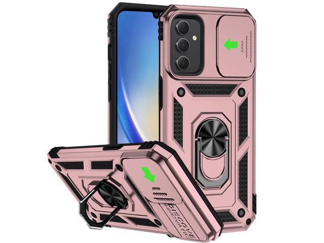 Military Grade Hybrid Case with Ring Grip and Camera Lens Protector for Samsung Galaxy A15 5G - Rose Gold