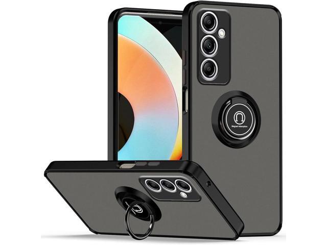 Transparent Hybrid Case with Ring Grip and Integrated Tempered Glass Camera Lens Protector for Samsung Galaxy A15 5G - Black