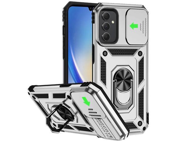 Military Grade Hybrid Case with Ring Grip and Camera Lens Protector for Samsung Galaxy A15 5G - Silver