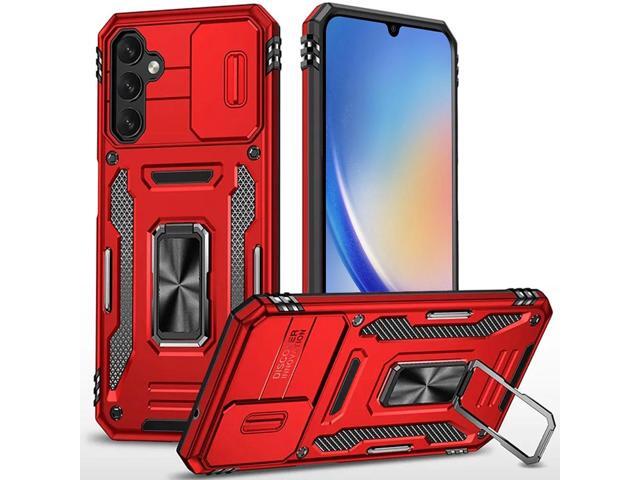 Military Grade Ring Holder Case with Camera Lens Cover for Samsung Galaxy A15 5G - Red