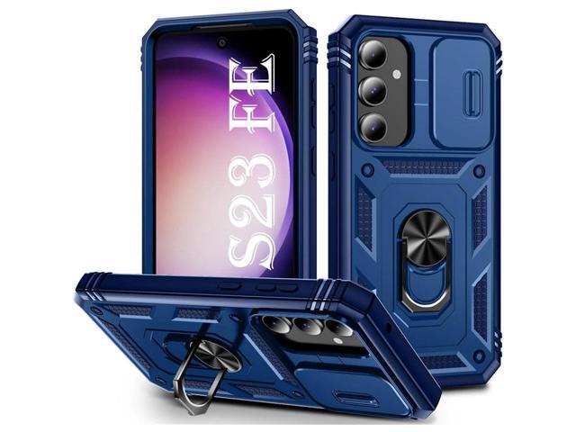 Military Grade Hybrid Case with Ring Grip and Camera Lens Protector for Samsung Galaxy S23 FE - Blue