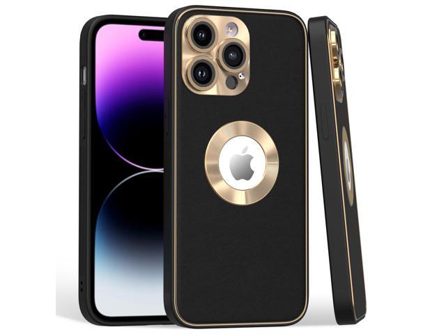 Luxury Leather Hybrid Case with Integrated Tempered Glass Camera Lens Protector for iPhone 15 - Black