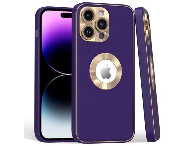 Luxury Leather Hybrid Case with Integrated Tempered Glass Camera Lens Protector for iPhone 15 - Purple