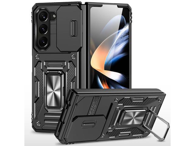 Military Grade Ring Holder Case with Camera Lens Cover for Samsung Galaxy Z Fold 5 - Black