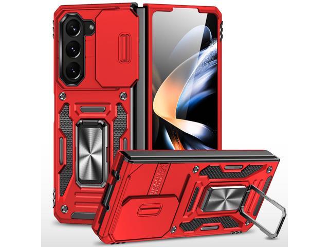 Military Grade Ring Holder Case with Camera Lens Cover for Samsung Galaxy Z Fold 5 - Red