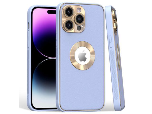Luxury Leather Hybrid Case with Integrated Tempered Glass Camera Lens Protector for iPhone 15 Pro - Baby Blue
