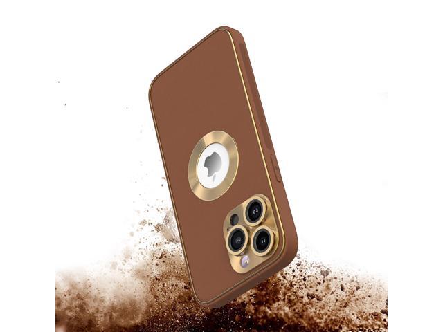 Luxury Leather Hybrid Case with Integrated Tempered Glass Camera Lens Protector for iPhone 15 Pro - Brown