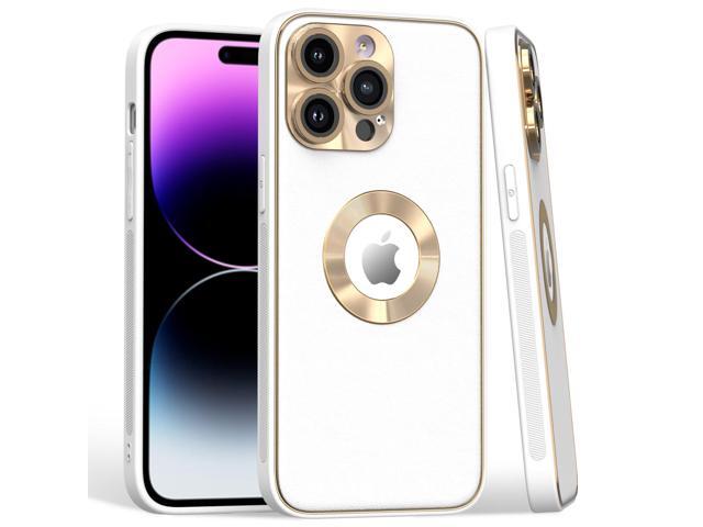Luxury Leather Hybrid Case with Integrated Tempered Glass Camera Lens Protector for iPhone 15 Pro - White