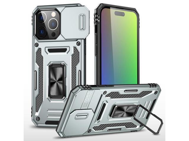 Military Grade Ring Holder Case with Camera Lens Cover for iPhone 15 - Grey