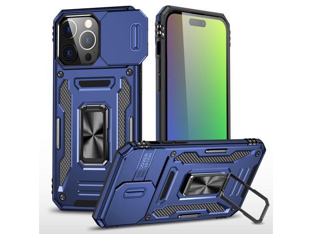 Military Grade Ring Holder Case with Camera Lens Cover for iPhone 15 - Navy Blue