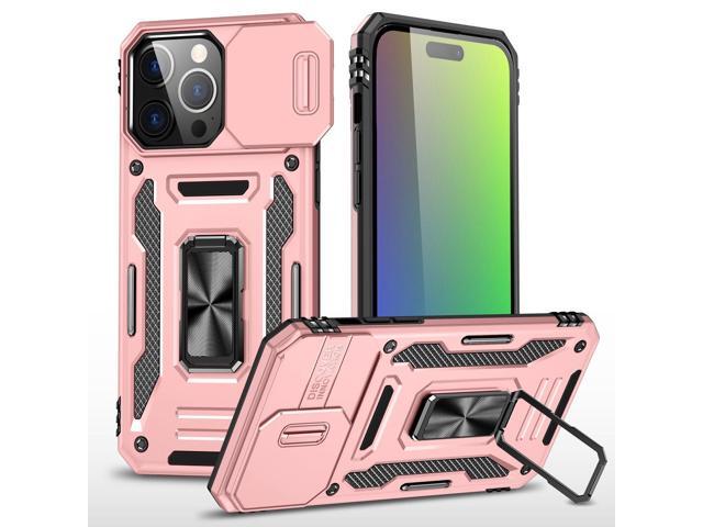 Military Grade Ring Holder Case with Camera Lens Cover for iPhone 15 - Rose Gold