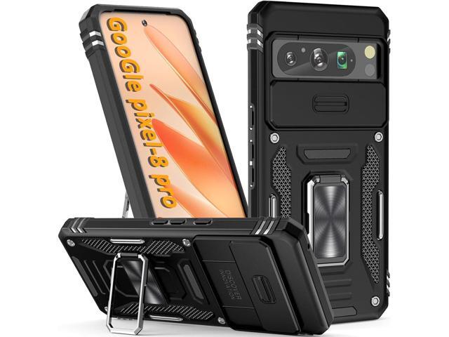 Military Grade Ring Holder Case with Camera Lens Cover for Google Pixel 8 Pro - Black