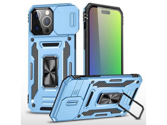 Military Grade Ring Holder Case with Camera Lens Cover for iPhone 15 - Light Blue