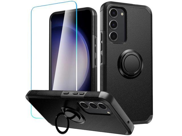 Shockproof Air Cushion Hybrid Case with Ring Grip and Tempered Glass Screen Protector for Samsung Galaxy S23 FE - Black