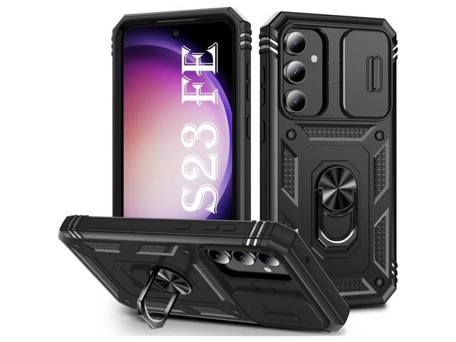 Military Grade Hybrid Case with Ring Grip and Camera Lens Protector for Samsung Galaxy S23 FE - Black