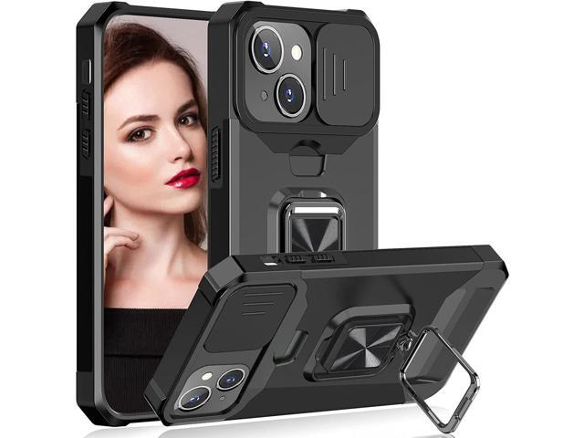 Military Grade All-In-One Ring Stand Card Case for iPhone 15 Plus - Black