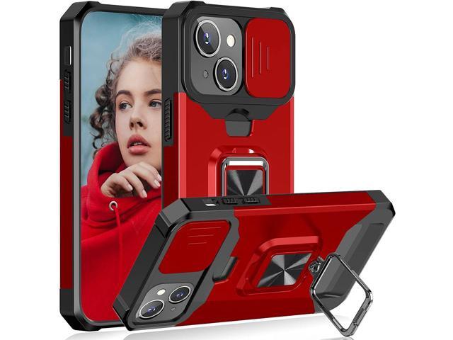 Military Grade All-In-One Ring Stand Card Case for iPhone 15 Plus - Red
