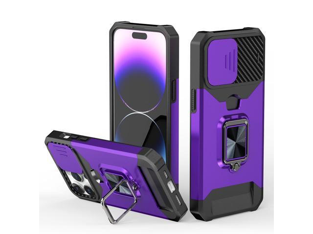 Military Grade All-In-One Ring Stand Card Case for iPhone 15 Pro - Purple