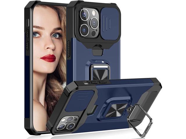 Military Grade All-In-One Ring Stand Card Case for iPhone 15 Pro Max - Navy Blue