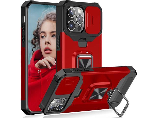 Military Grade All-In-One Ring Stand Card Case for iPhone 15 Pro Max - Red