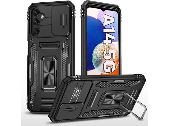 Military Grade Ring Holder Case with Camera Lens Cover for Samsung Galaxy A14 5G - Black