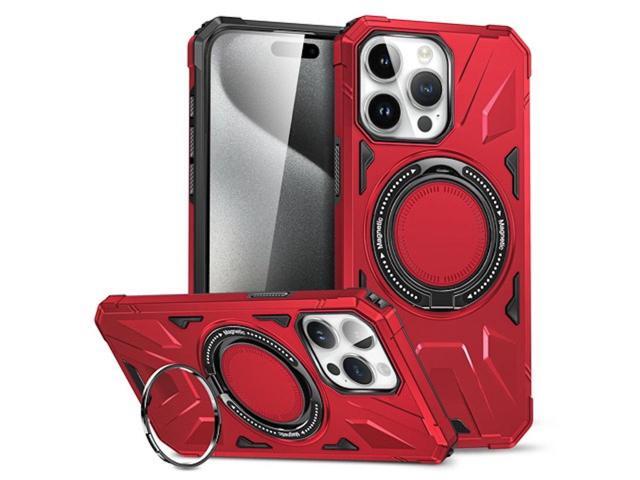 Military Grade TUFF MagSafe Case with Rotating Ring Stand for iPhone 15 Plus - Red