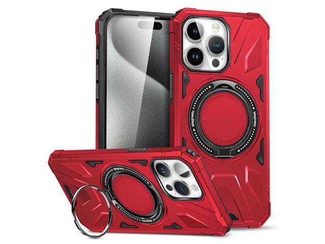 Military Grade TUFF MagSafe Case with Rotating Ring Stand for iPhone 15 Pro - Red
