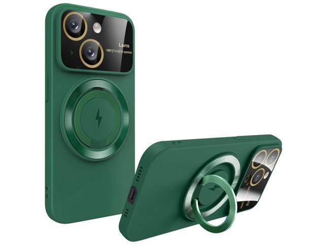 Fit TPU Case with MagSafe Ring Holder and Camera Lens Protector for iPhone 15 - Green