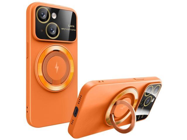Fit TPU Case with MagSafe Ring Holder and Camera Lens Protector for iPhone 15 - Orange