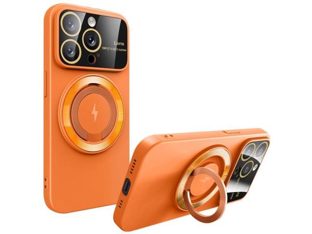 Fit TPU Case with MagSafe Ring Holder and Camera Lens Protector for iPhone 15 Pro Max - Orange