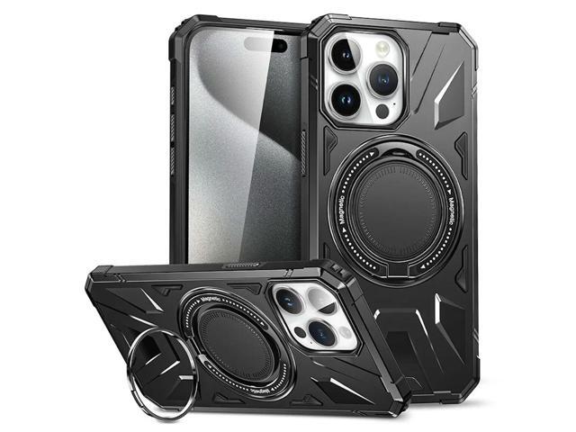 Military Grade TUFF MagSafe Case with Rotating Ring Stand for iPhone 15 Pro Max - Black