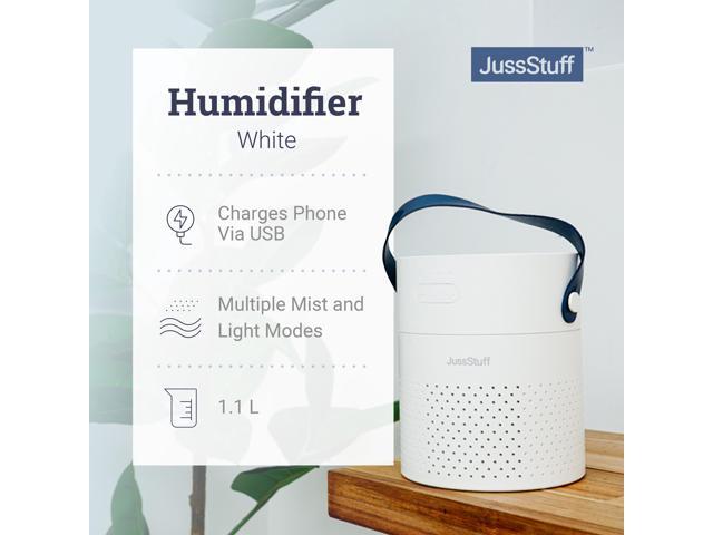 JussStuff Portable Humidifier, 1.1L Tank Cool Mist Humidifier, with 7 Colorful Night Light Function For Home and Travel - White