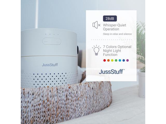 JussStuff Portable Humidifier, 1.1L Tank Cool Mist Humidifier, with 7 Colorful Night Light Function For Home and Travel - White