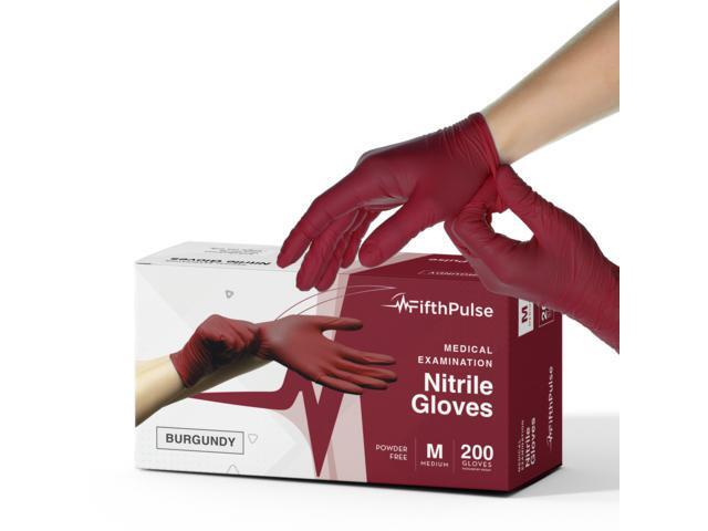 Fifth Pulse Nitrile Exam Latex Free & Powder Free Gloves - Burgundy - Box of 200 Gloves (Medium)