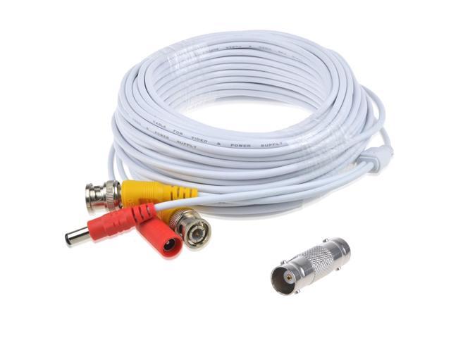 ABLEGRID 50ft White BNC Video and Power Cable Wire Cord w/ Connector For CCTV Security Camera