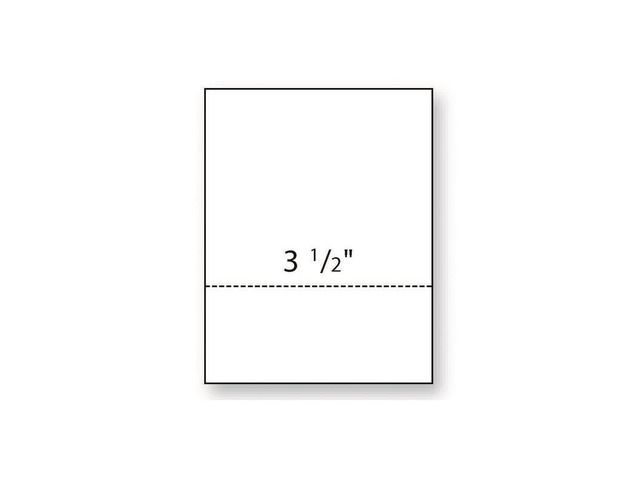 8-1/2'' x 11' Laser Cut Sheet, 24# White Stock, 1 Horizontal Perforation 3-1/2' from Bottom (Carton of 2500)
