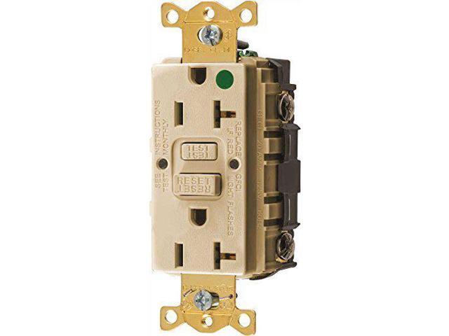 HUBBELL WIRING DEVICE-KELLEMS GFR83I GFCI Receptacle, 20A, 125VAC, 5-20R, Ivory