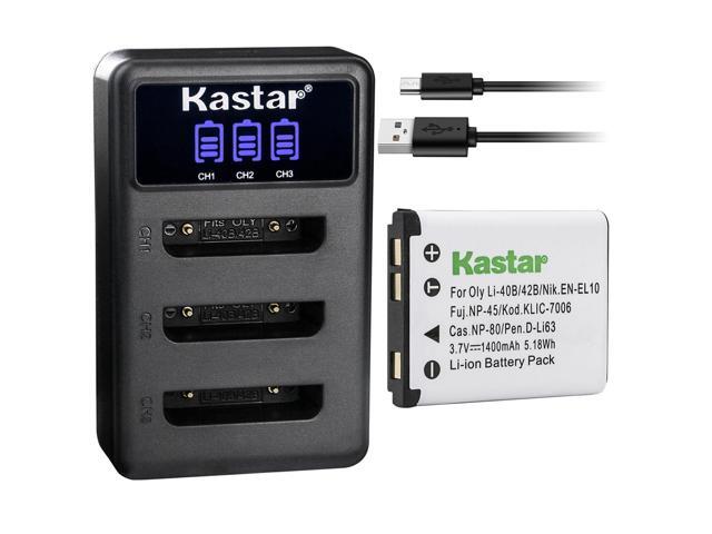Kastar 1 Pack Battery and LCD Triple USB Charger Compatible with Olympus Camedia X-600 D-630 D-720 D-725 D-730 DS-3500 DS-7000 FE-20 FE-47 FE-150...