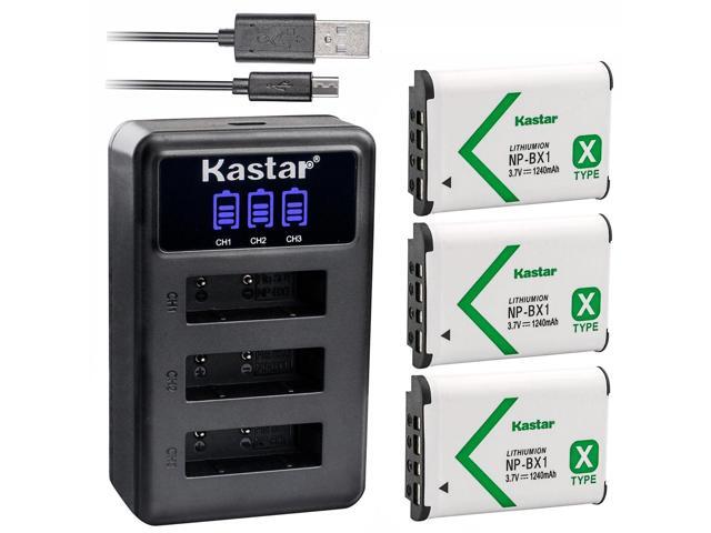 Kastar 3 Pack NP-BX1 Battery and LCD Triple USB Charger Compatible with Sony NP-BX1, Type X, X-Series Rechargeable Battery Pack, Sony BC-CSX,...