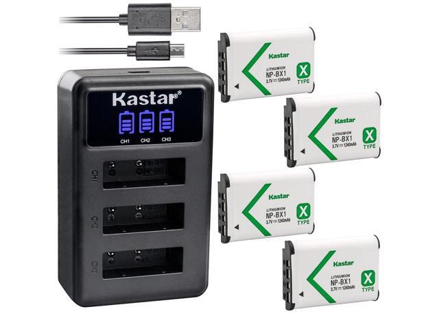 Kastar 4 Pack NP-BX1 Battery and LCD Triple USB Charger Compatible with Sony NP-BX1, Type X, X-Series Rechargeable Battery Pack, Sony BC-CSX,...